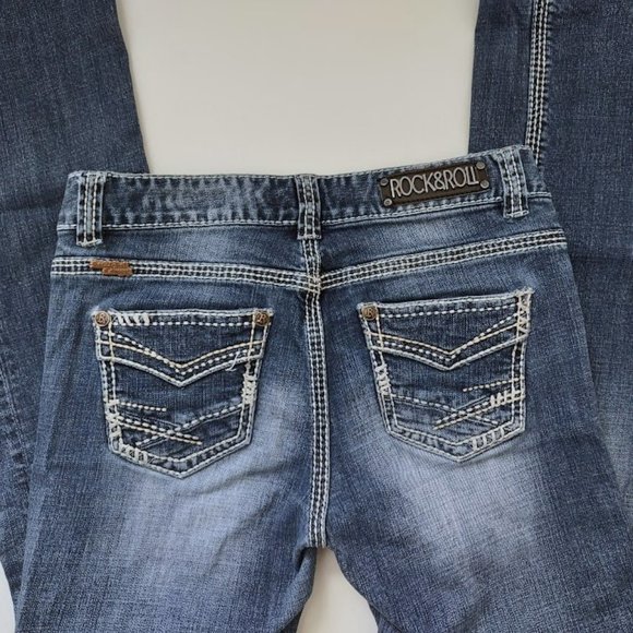 Rock & Roll Cowgirl Jeans Low Rise Med Wash Embroidery Detail - Picture 6 of 13